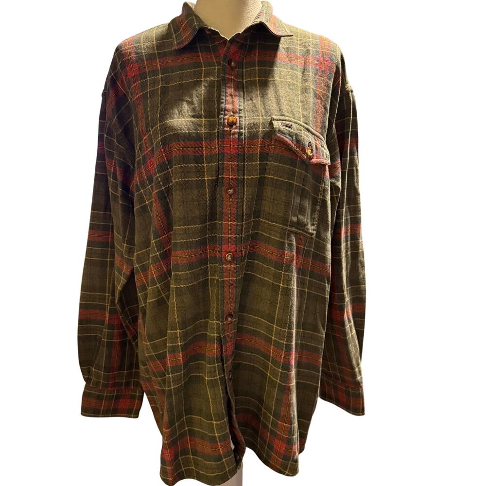 Orvis The Perfect Flannel Shirt, Green Red Plaid, Gorpcore, Men's Size Large